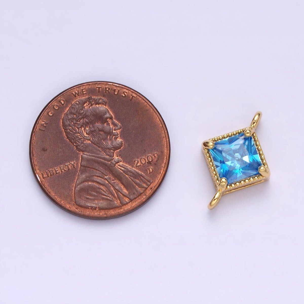 16K Gold Filled CZ Rhombus 17.7mm, 15mm Beaded Birth Month Personalized Connector | Y-710 ~ Y-721, Y-722 ~ Y-733 - DLUXCA