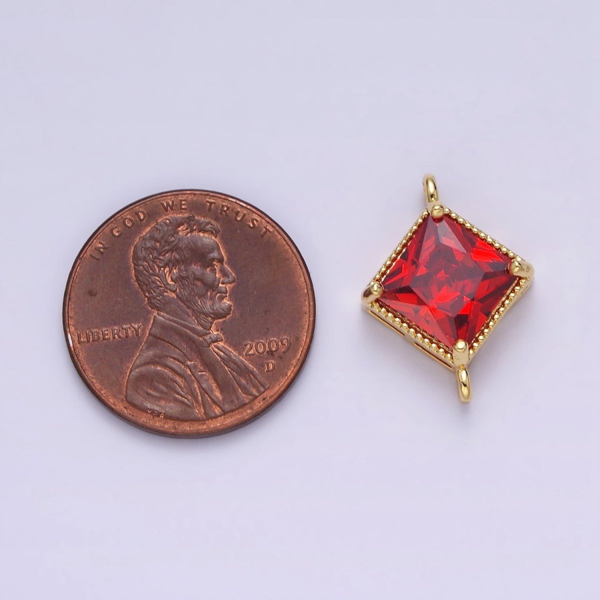 16K Gold Filled CZ Rhombus 17.7mm, 15mm Beaded Birth Month Personalized Connector | Y-710 ~ Y-721, Y-722 ~ Y-733 - DLUXCA