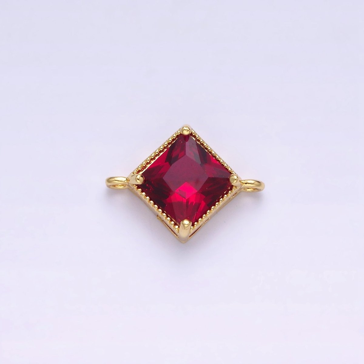 16K Gold Filled CZ Rhombus 17.7mm, 15mm Beaded Birth Month Personalized Connector | Y-710 ~ Y-721, Y-722 ~ Y-733 - DLUXCA