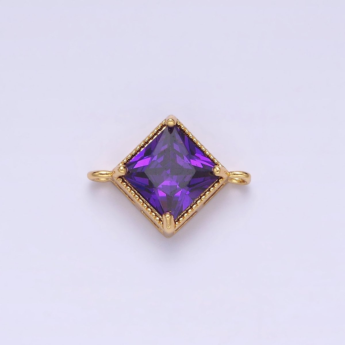 16K Gold Filled CZ Rhombus 17.7mm, 15mm Beaded Birth Month Personalized Connector | Y-710 ~ Y-721, Y-722 ~ Y-733 - DLUXCA