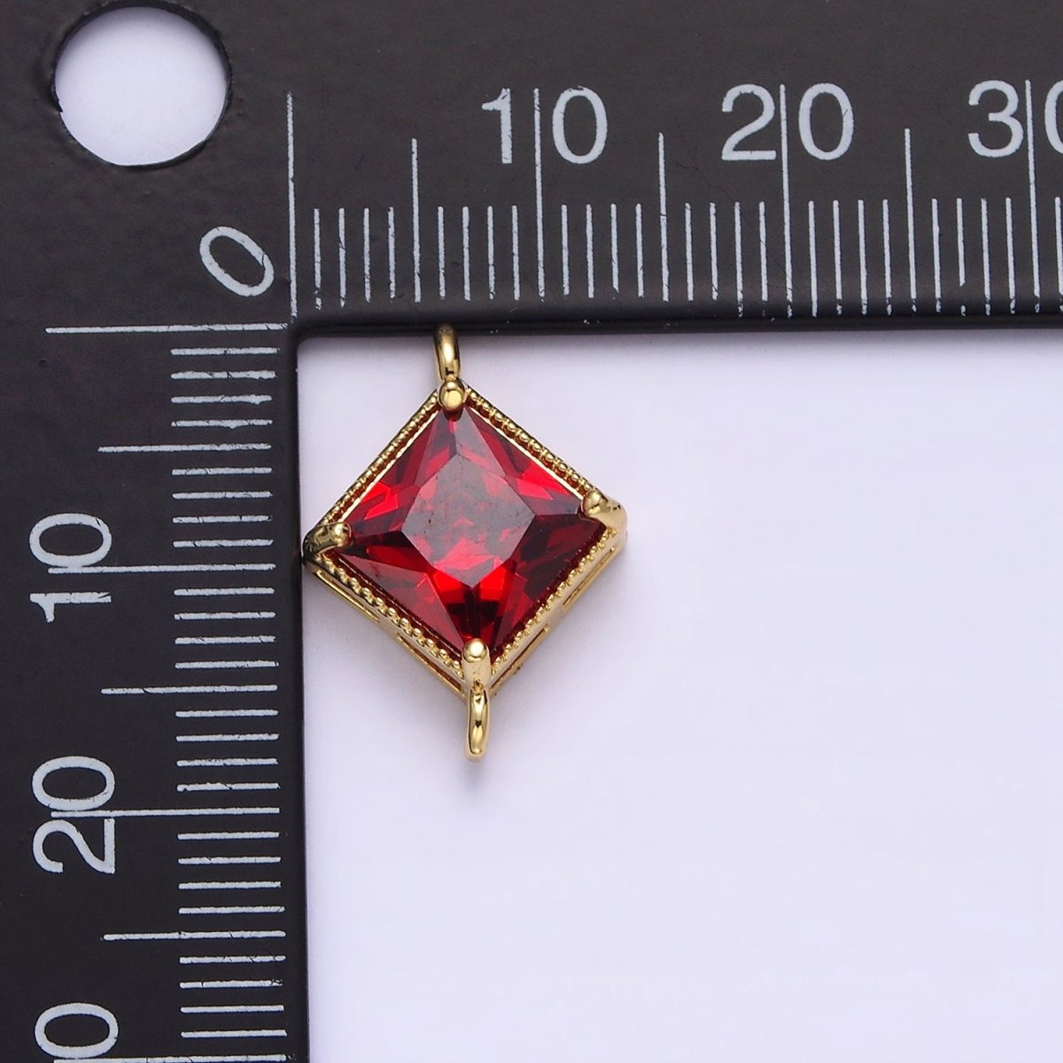 16K Gold Filled CZ Rhombus 17.7mm, 15mm Beaded Birth Month Personalized Connector | Y-710 ~ Y-721, Y-722 ~ Y-733 - DLUXCA