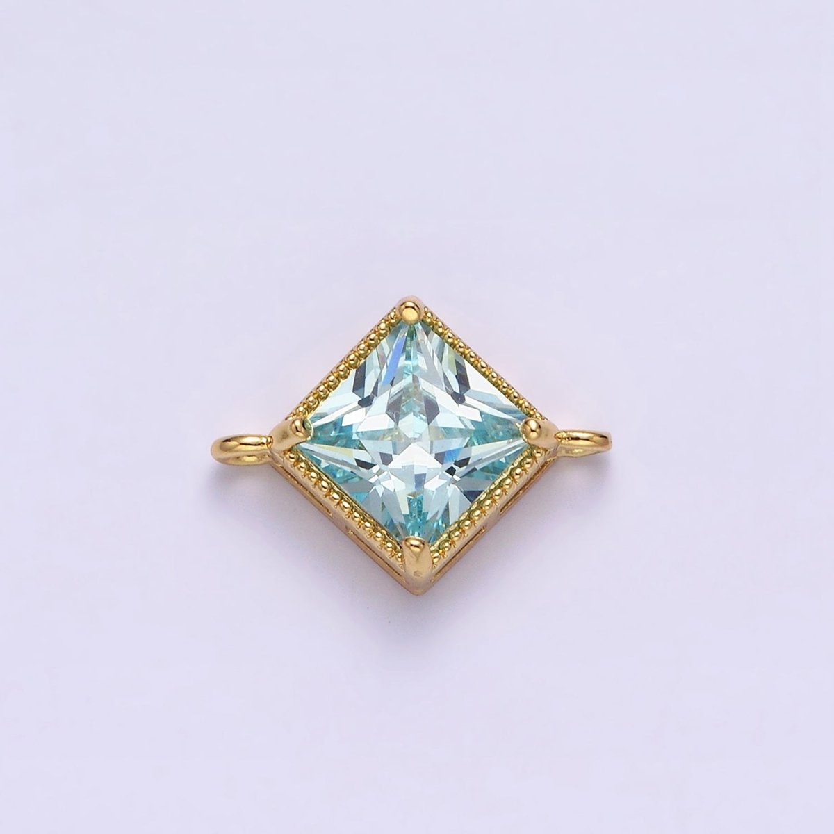 16K Gold Filled CZ Rhombus 17.7mm, 15mm Beaded Birth Month Personalized Connector | Y-710 ~ Y-721, Y-722 ~ Y-733 - DLUXCA