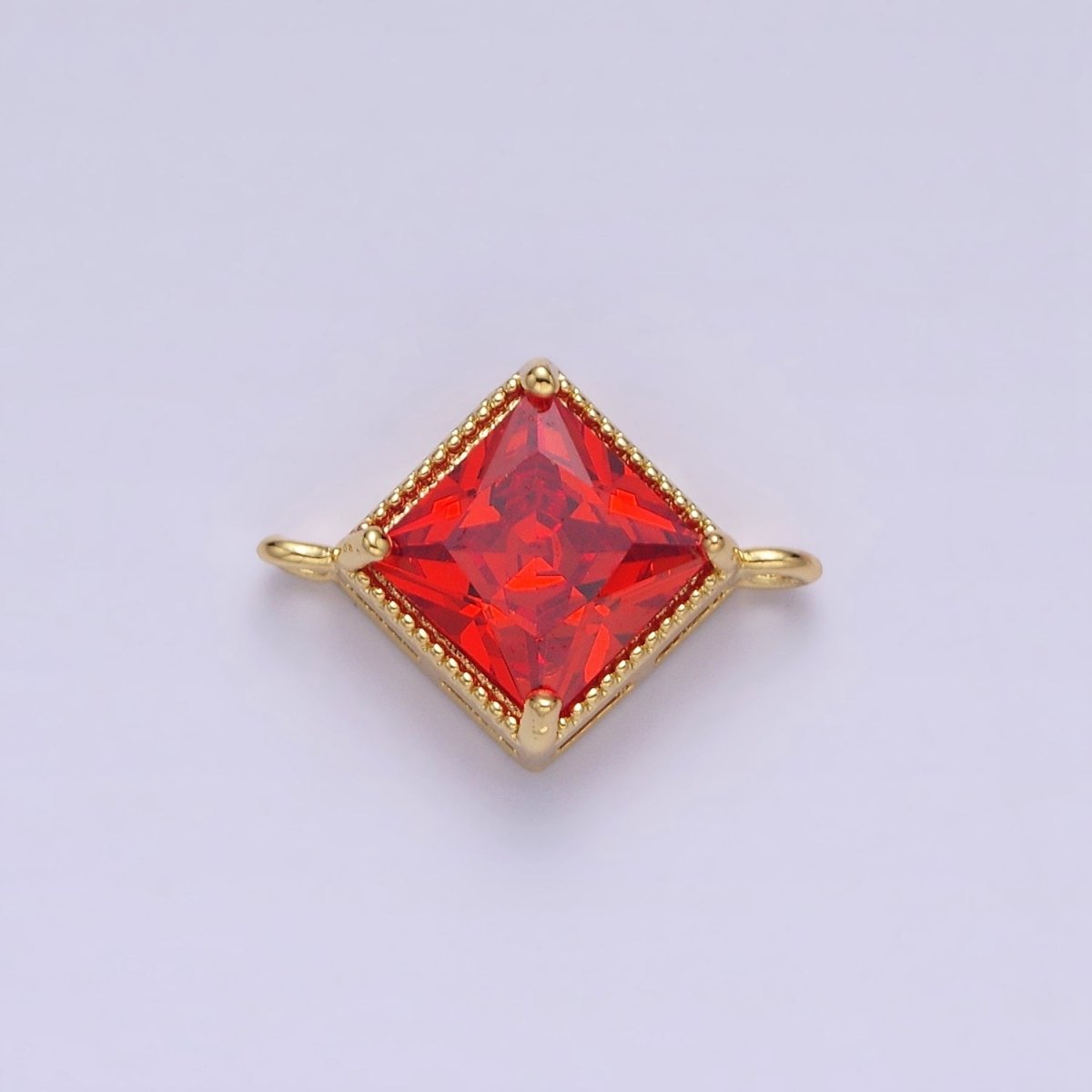 16K Gold Filled CZ Rhombus 17.7mm, 15mm Beaded Birth Month Personalized Connector | Y-710 ~ Y-721, Y-722 ~ Y-733 - DLUXCA