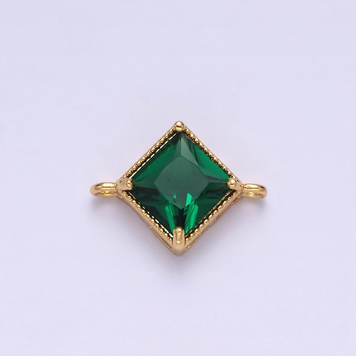 16K Gold Filled CZ Rhombus 17.7mm, 15mm Beaded Birth Month Personalized Connector | Y-710 ~ Y-721, Y-722 ~ Y-733 - DLUXCA