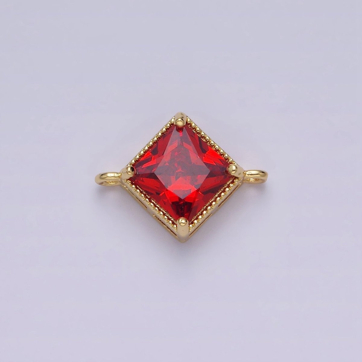 16K Gold Filled CZ Rhombus 17.7mm, 15mm Beaded Birth Month Personalized Connector | Y-710 ~ Y-721, Y-722 ~ Y-733 - DLUXCA