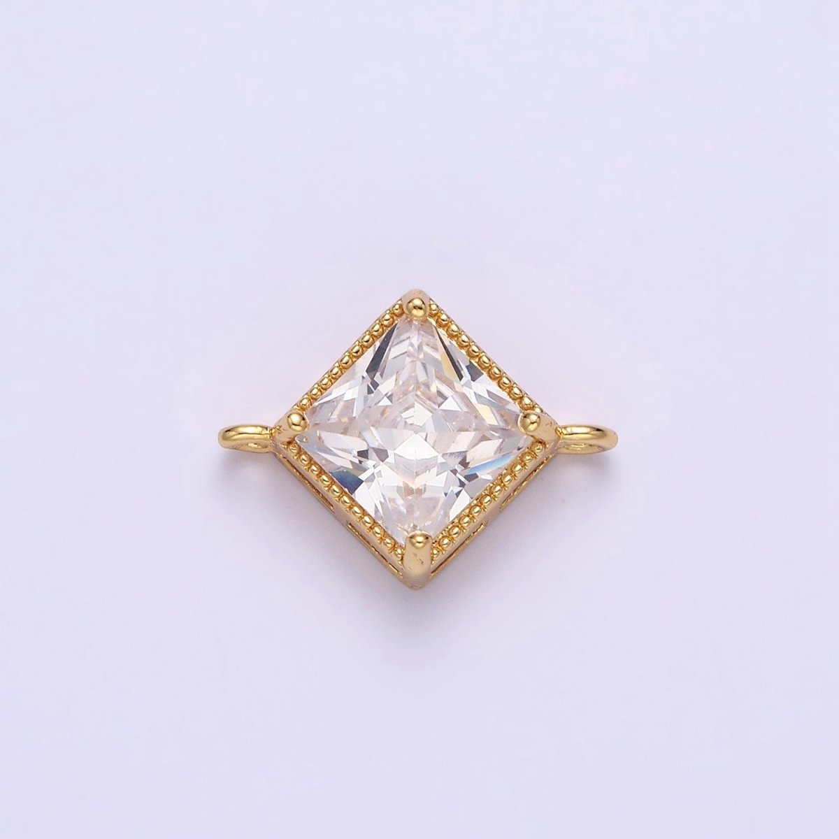 16K Gold Filled CZ Rhombus 17.7mm, 15mm Beaded Birth Month Personalized Connector | Y-710 ~ Y-721, Y-722 ~ Y-733 - DLUXCA
