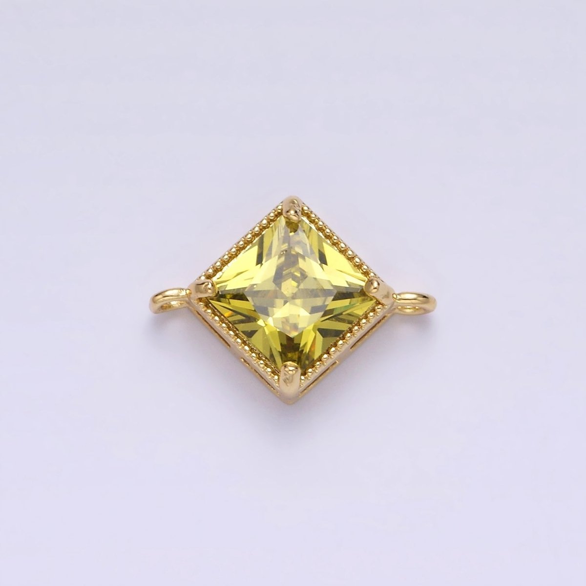 16K Gold Filled CZ Rhombus 17.7mm, 15mm Beaded Birth Month Personalized Connector | Y-710 ~ Y-721, Y-722 ~ Y-733 - DLUXCA