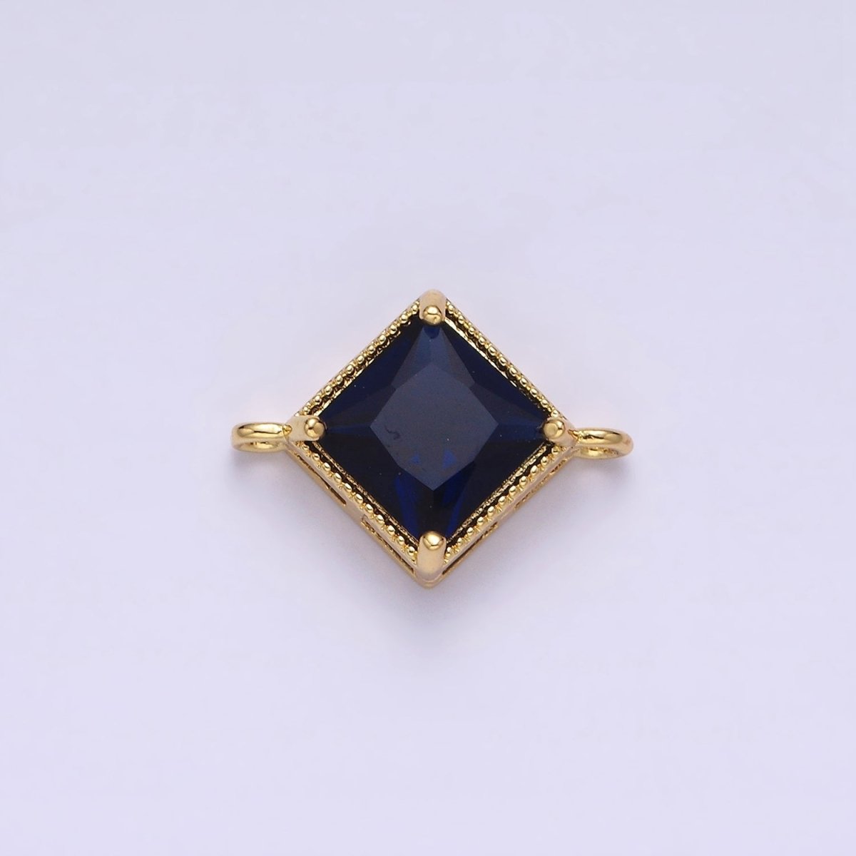 16K Gold Filled CZ Rhombus 17.7mm, 15mm Beaded Birth Month Personalized Connector | Y-710 ~ Y-721, Y-722 ~ Y-733 - DLUXCA