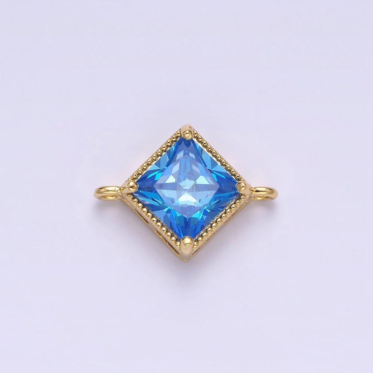 16K Gold Filled CZ Rhombus 17.7mm, 15mm Beaded Birth Month Personalized Connector | Y-710 ~ Y-721, Y-722 ~ Y-733 - DLUXCA