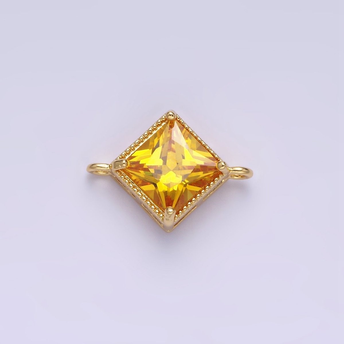 16K Gold Filled CZ Rhombus 17.7mm, 15mm Beaded Birth Month Personalized Connector | Y-710 ~ Y-721, Y-722 ~ Y-733 - DLUXCA
