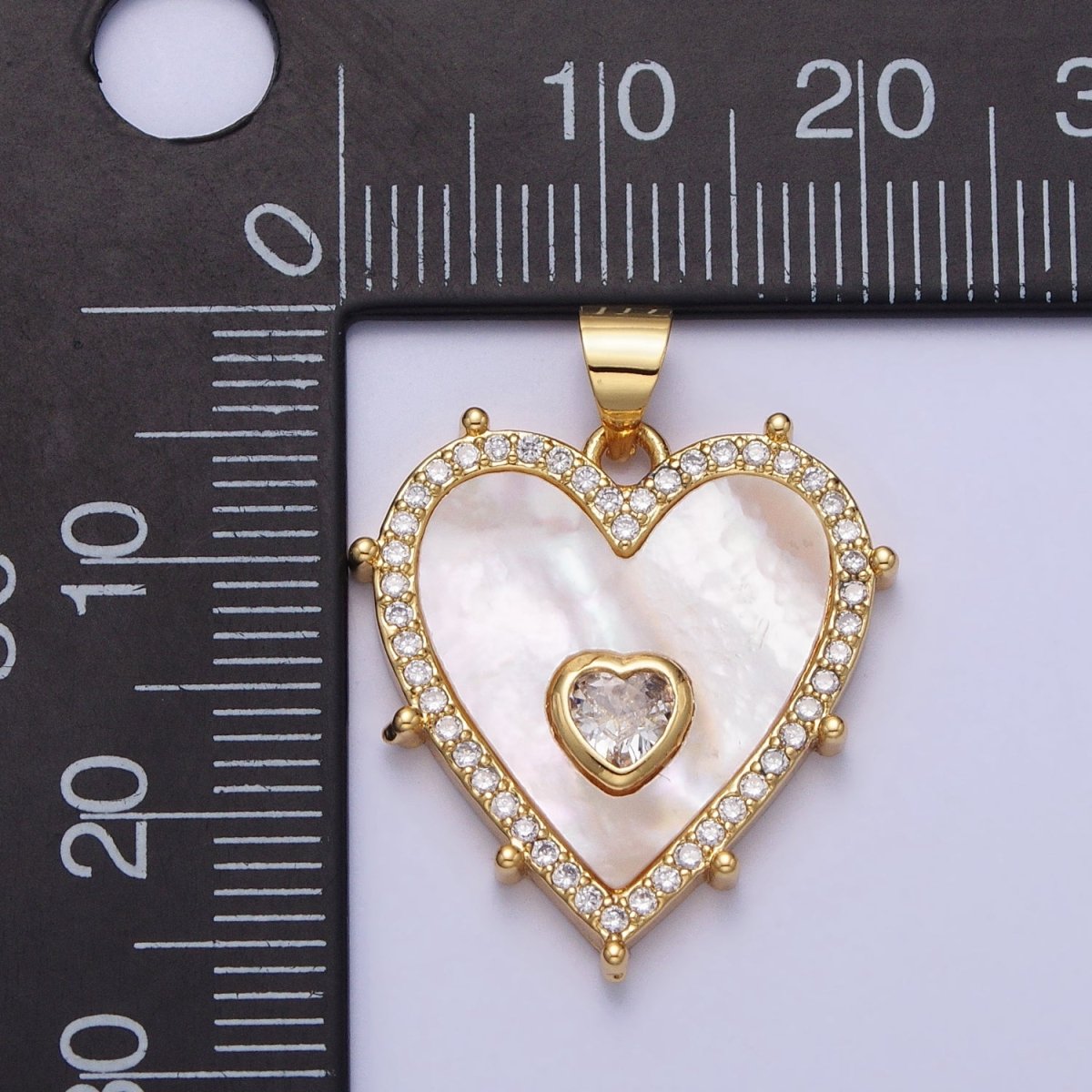 16K Gold Filled CZ Shell Pearl Micro Paved Heart Dotted Outline Pendant in Gold & Silver | AA165 AA166 - DLUXCA