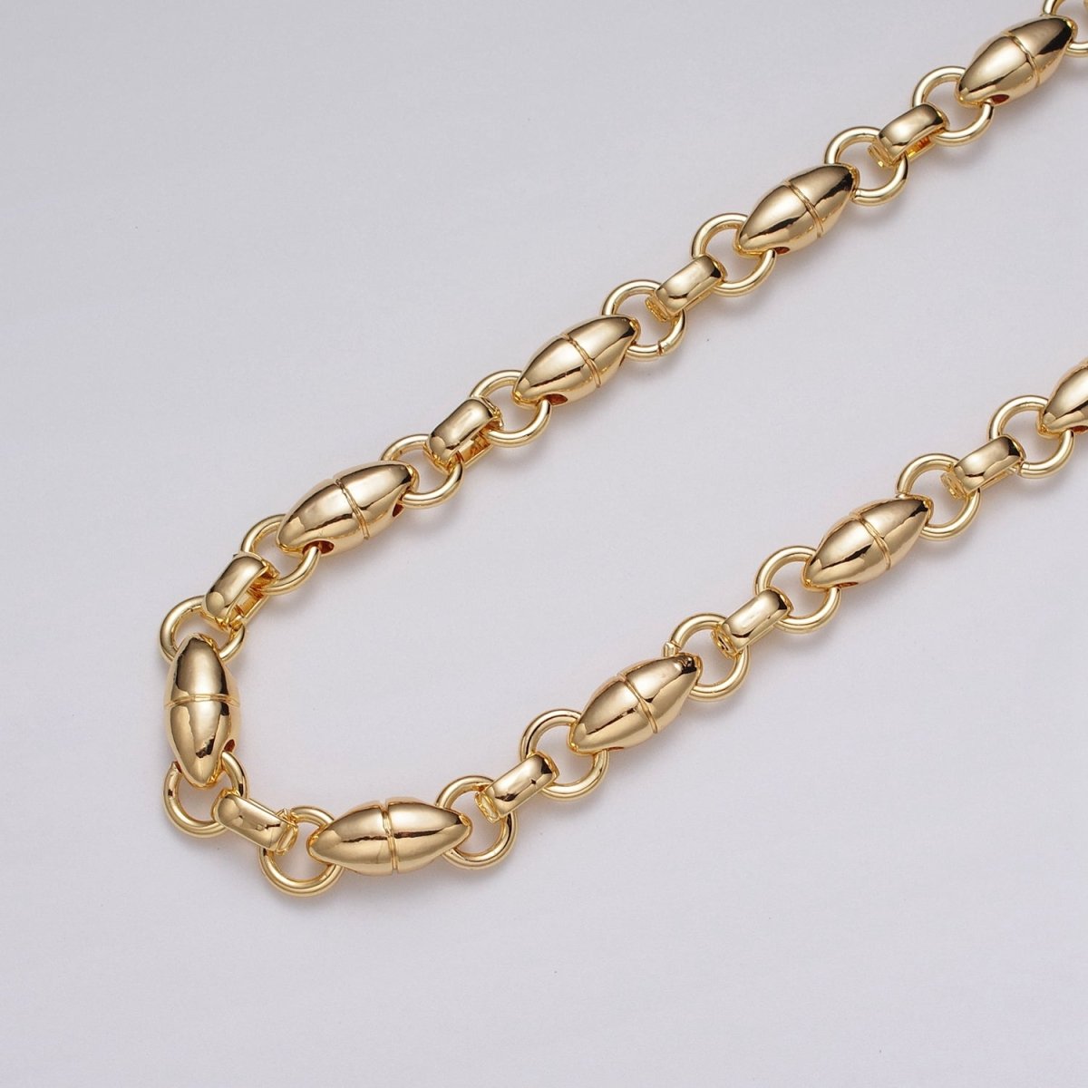 16k Gold Filled Designed Oval Pill Rolo Link Unfinished Chain by Yard in Gold & Silver | ROLL-1167 ROLL-1168 Clearance Pricing - DLUXCA