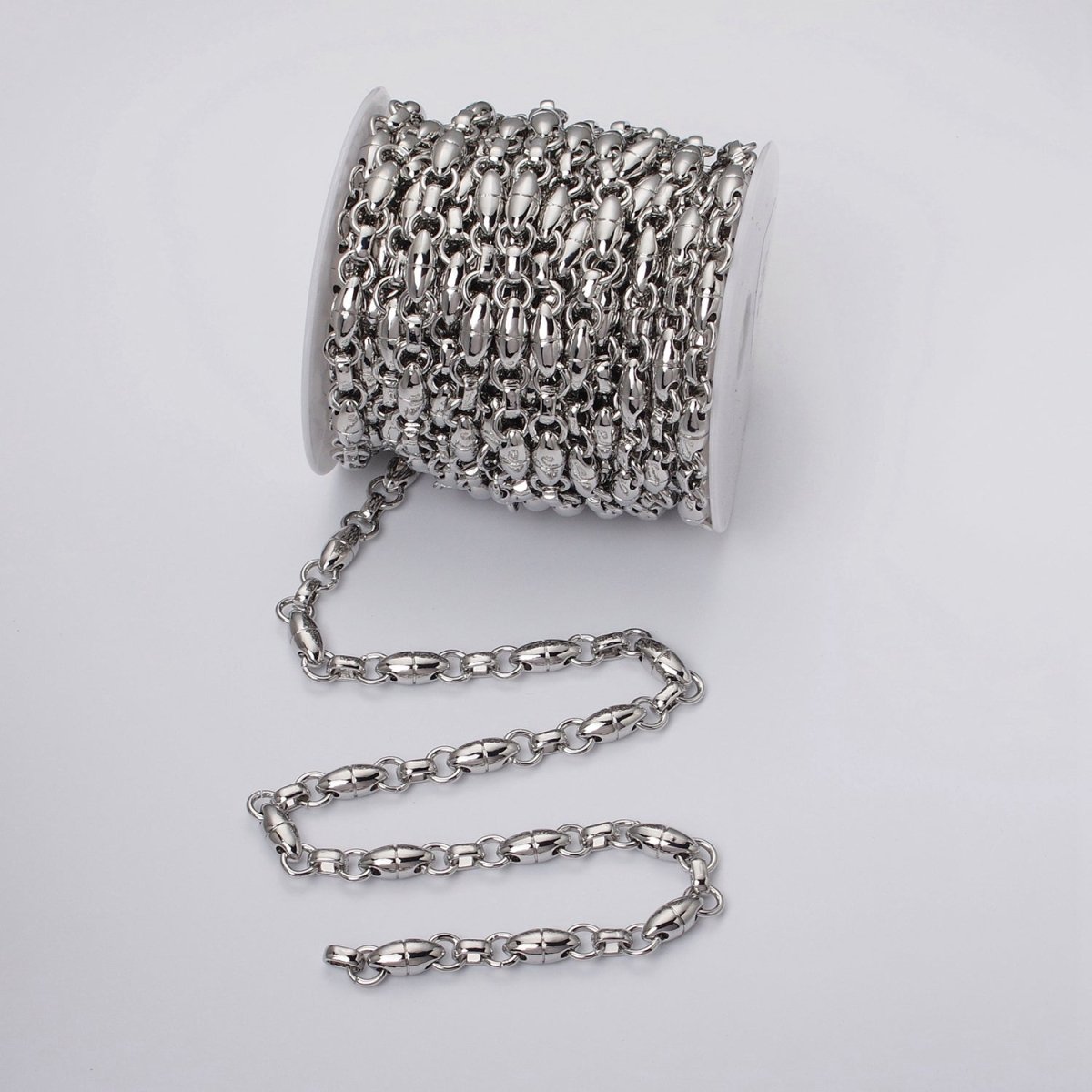 16k Gold Filled Designed Oval Pill Rolo Link Unfinished Chain by Yard in Gold & Silver | ROLL-1167 ROLL-1168 Clearance Pricing - DLUXCA