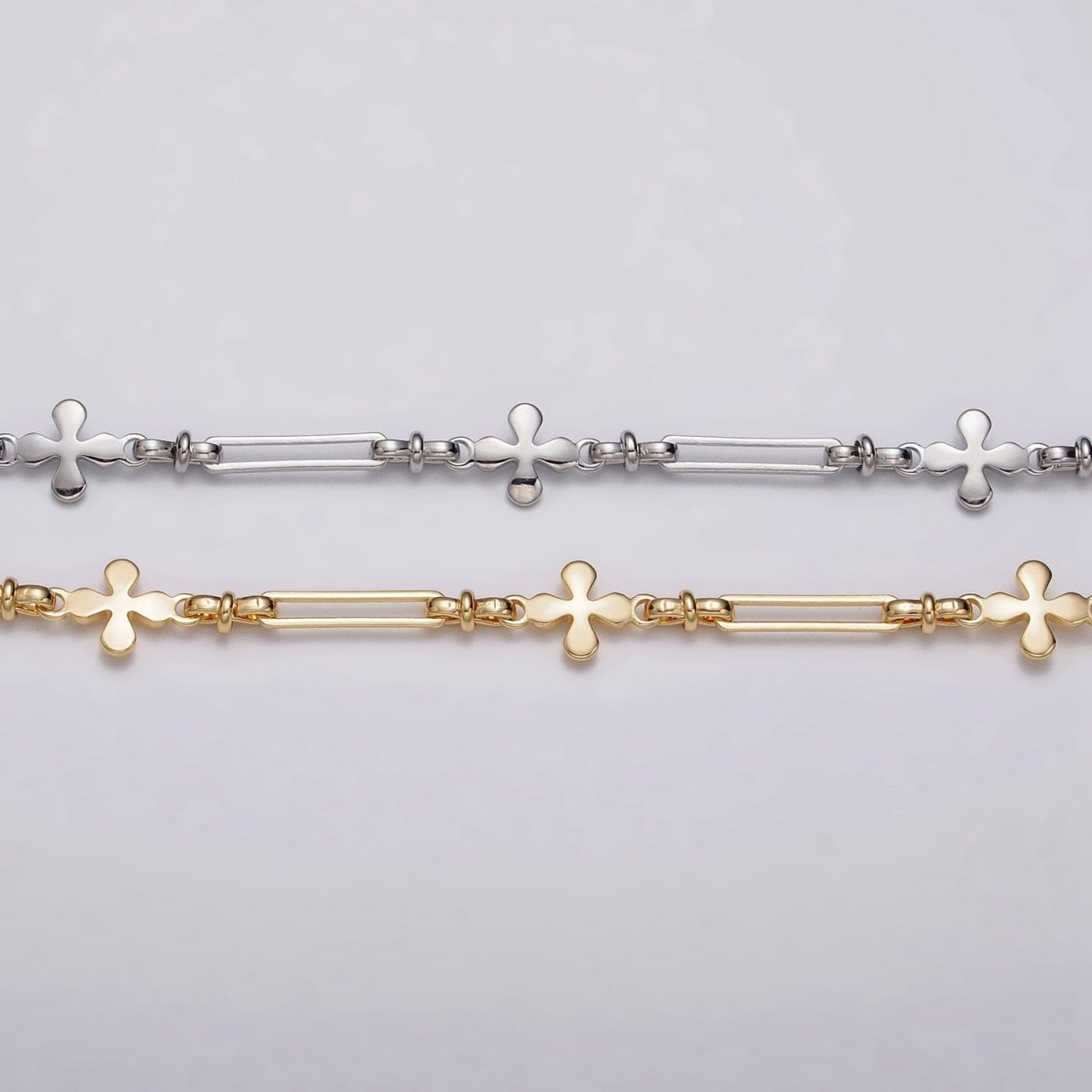 16k Gold Filled Designed Quatrefoil Paperclip Figure Eight Link Unfinished Chain by Yard in Gold & Silver | ROLL-1177 ROLL-1178 Clearance Pricing - DLUXCA