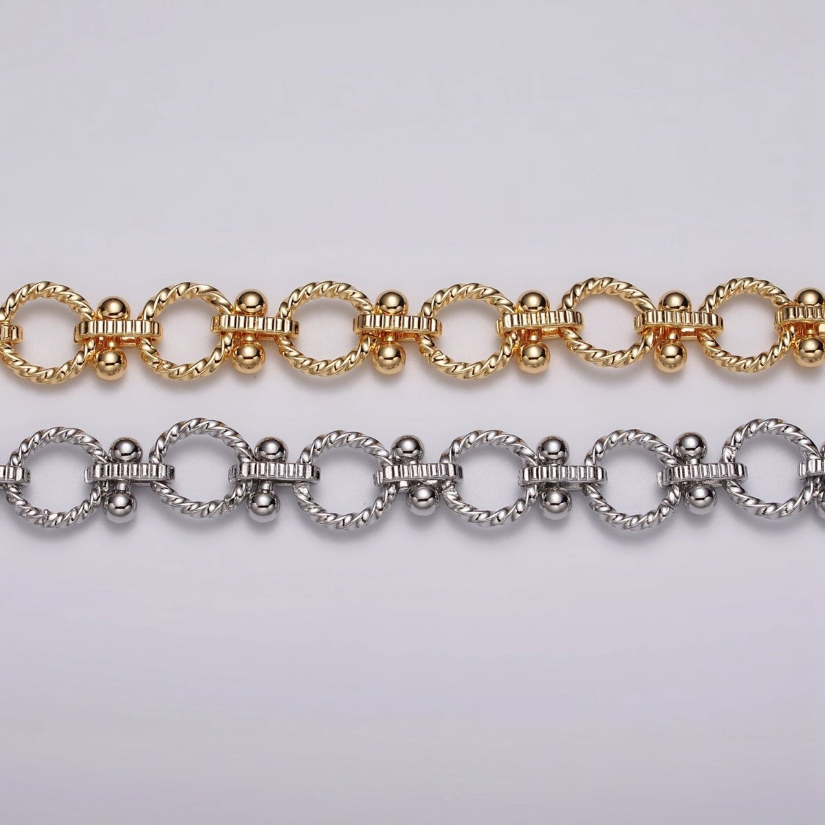 16k Gold Filled Designed Twisted Rolo Link Unfinished Chain in Gold & Silver by Yard | ROLL-1165 ROLL-1166 Clearance Pricing - DLUXCA