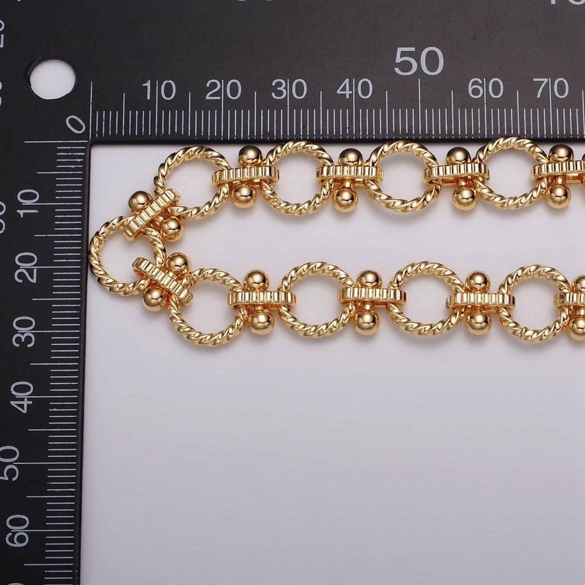 16k Gold Filled Designed Twisted Rolo Link Unfinished Chain in Gold & Silver by Yard | ROLL-1165 ROLL-1166 Clearance Pricing - DLUXCA