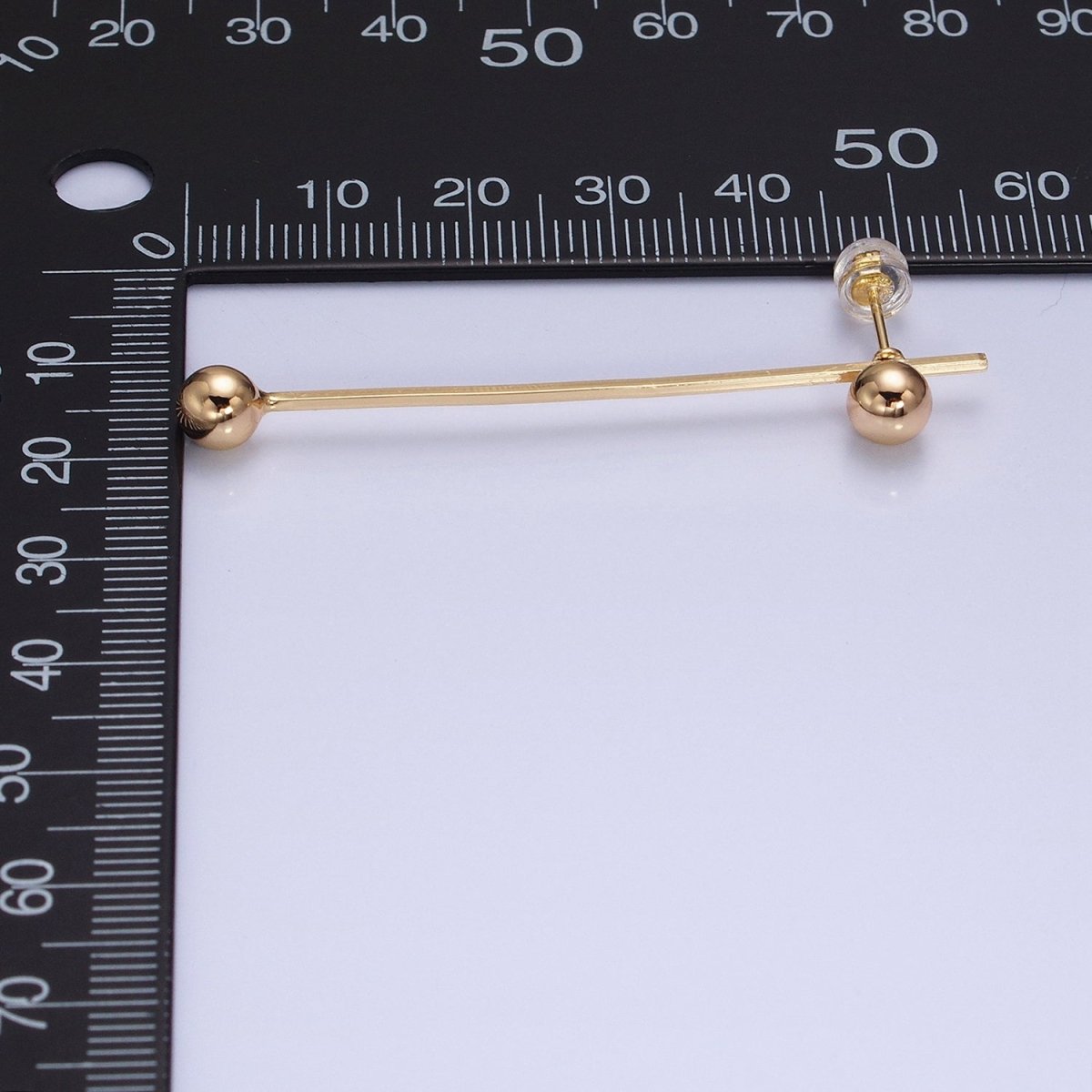 16K Gold Filled Double Bubble Bead Geometric Linear Drop Stud Earrings in Gold & Silver | AD1145 AD1146 - DLUXCA