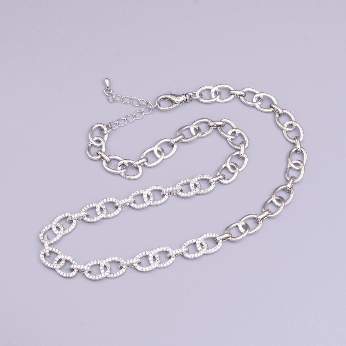 16K Gold Filled Double Cable Micro Paved CZ Anchor Link 17 Inch Chain Necklace in Gold & Silver | WA-1890 WA-1891 Clearance Pricing - DLUXCA