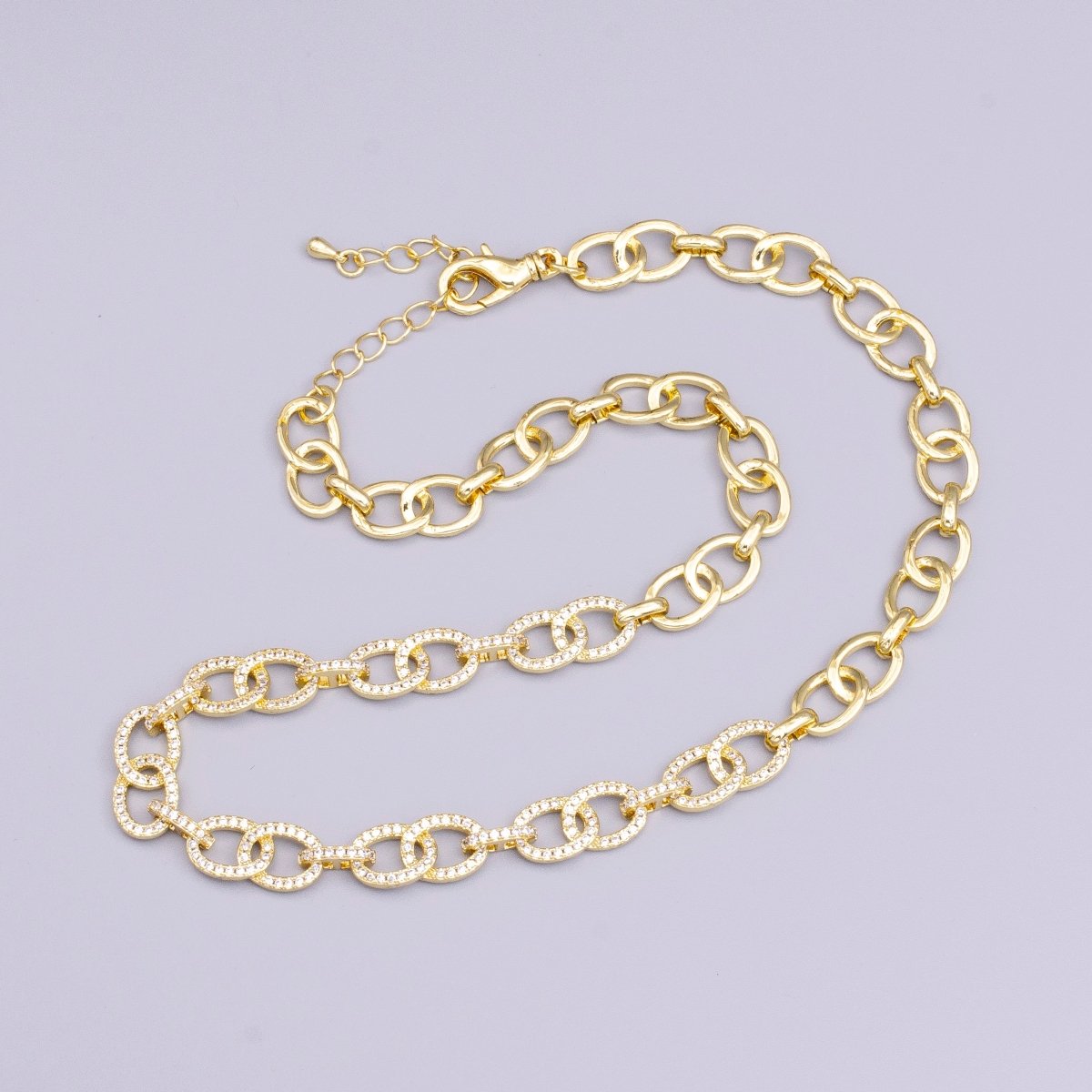 16K Gold Filled Double Cable Micro Paved CZ Anchor Link 17 Inch Chain Necklace in Gold & Silver | WA-1890 WA-1891 Clearance Pricing - DLUXCA