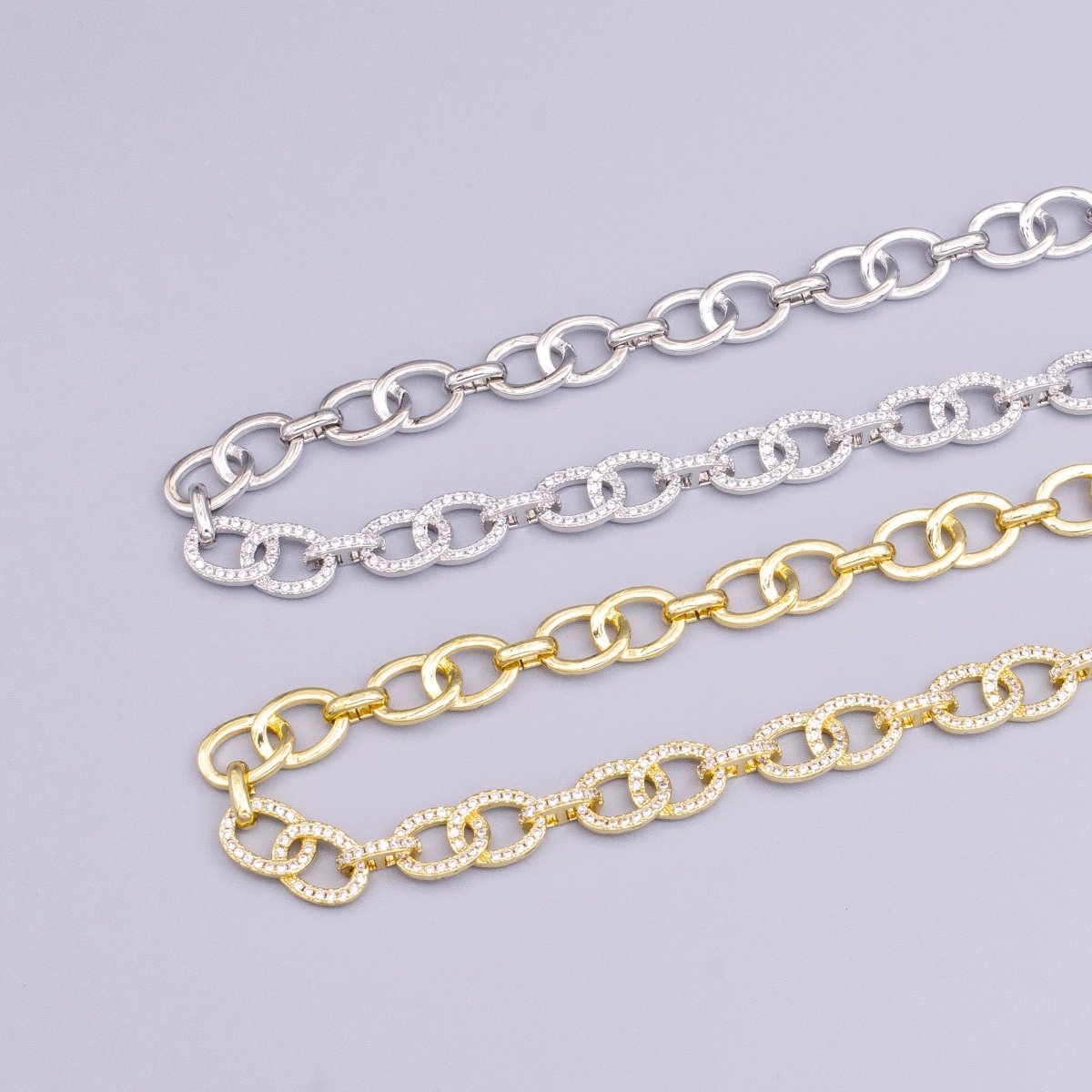 16K Gold Filled Double Cable Micro Paved CZ Anchor Link 17 Inch Chain Necklace in Gold & Silver | WA-1890 WA-1891 Clearance Pricing - DLUXCA