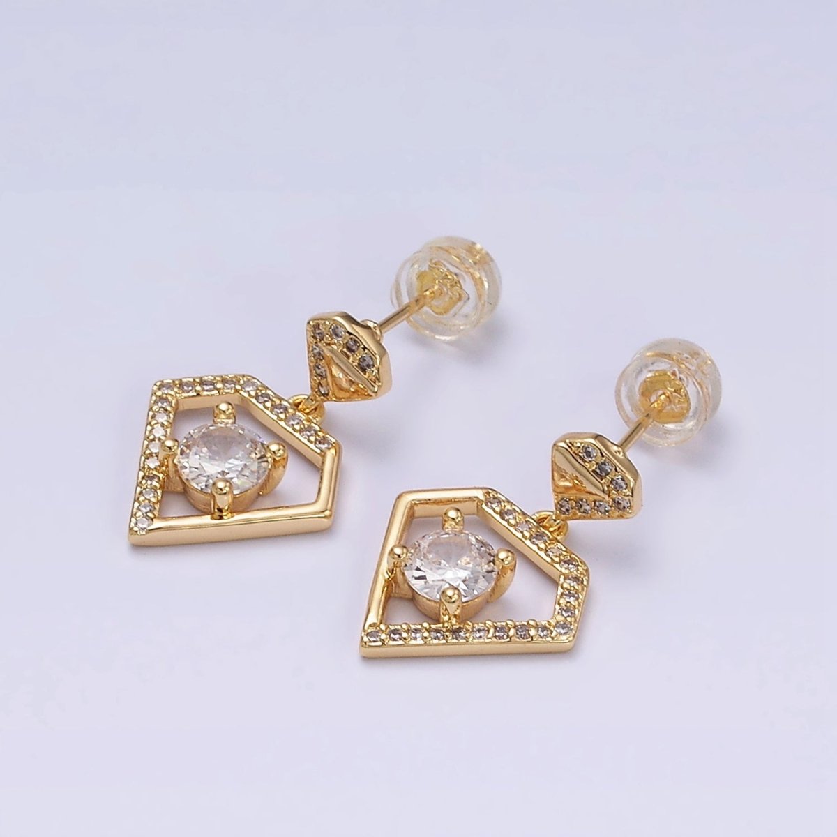 16K Gold Filled Double Micro Paved Diamond Round Clear CZ Drop Stud Earrings in Gold & Silver | AD1327 AD1328 - DLUXCA