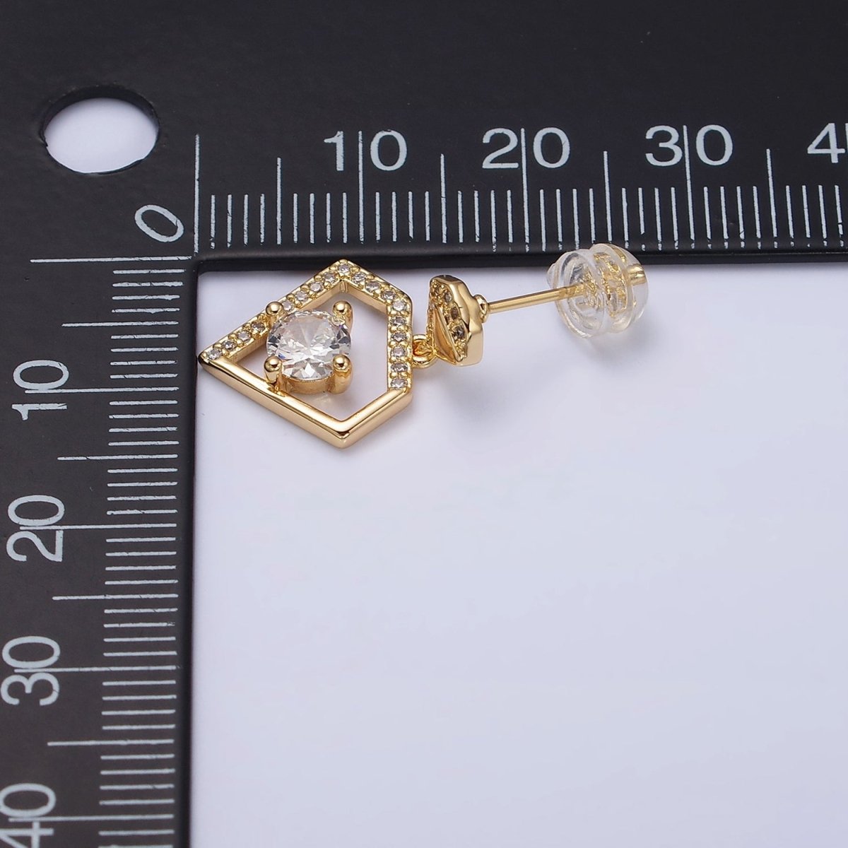 16K Gold Filled Double Micro Paved Diamond Round Clear CZ Drop Stud Earrings in Gold & Silver | AD1327 AD1328 - DLUXCA