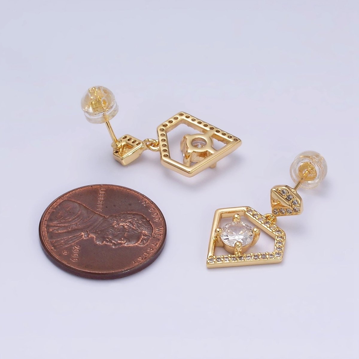 16K Gold Filled Double Micro Paved Diamond Round Clear CZ Drop Stud Earrings in Gold & Silver | AD1327 AD1328 - DLUXCA