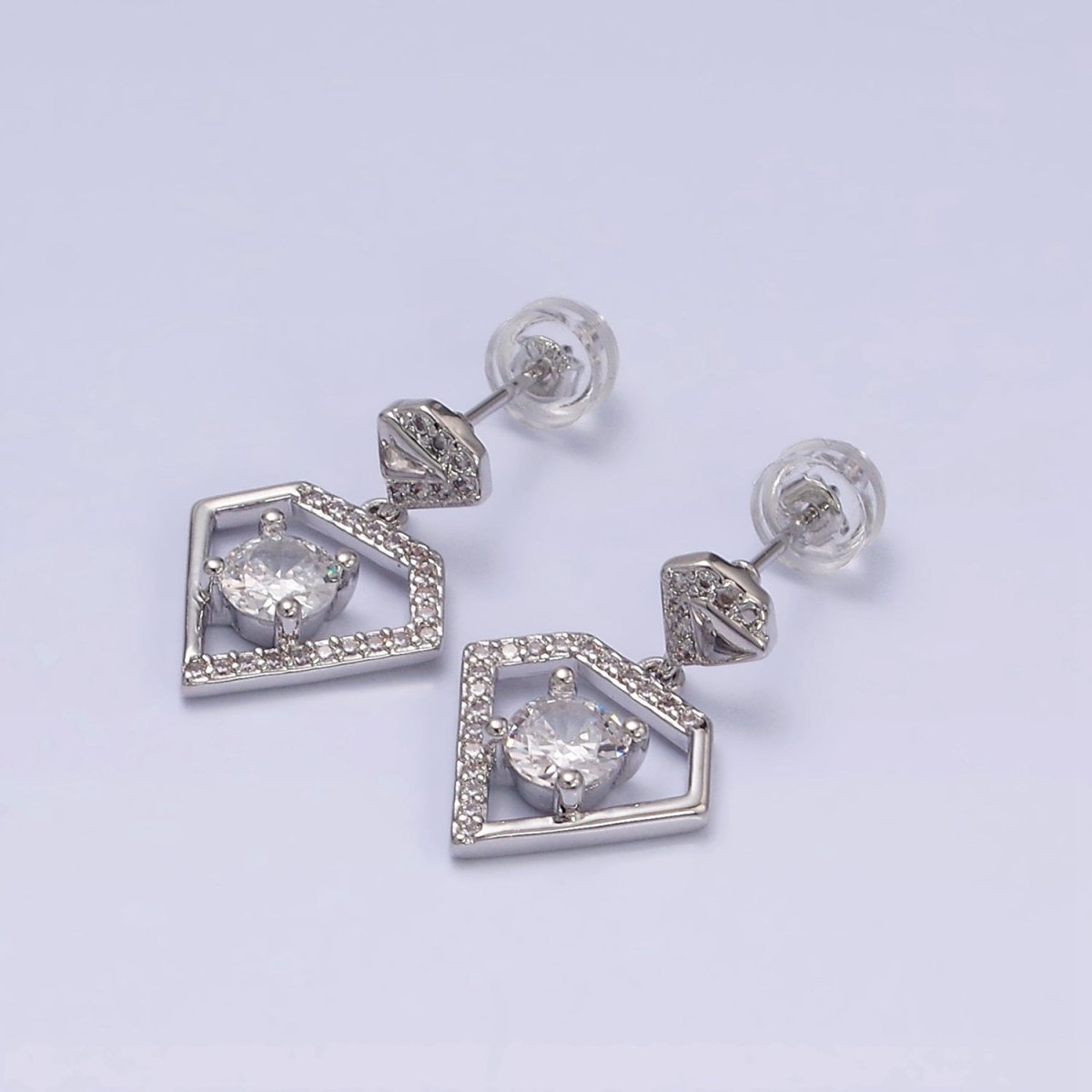 16K Gold Filled Double Micro Paved Diamond Round Clear CZ Drop Stud Earrings in Gold & Silver | AD1327 AD1328 - DLUXCA