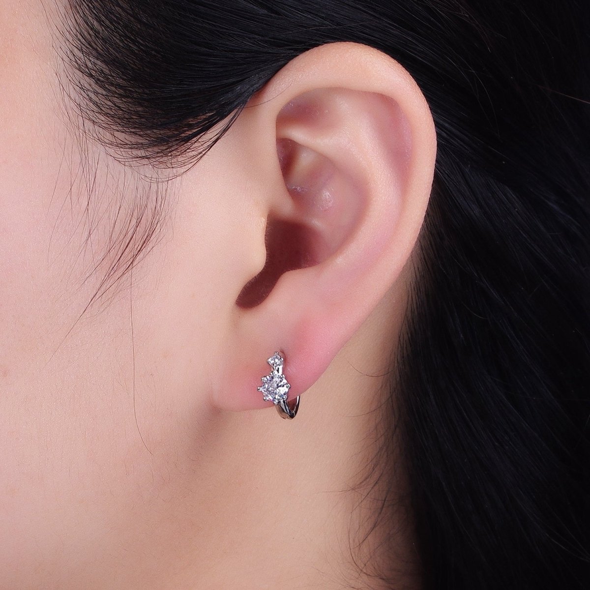 16K Gold Filled Double Round Clear CZ 11mm Cartilage Huggie Earrings in Gold & Silver | AB1451 AB1452 - DLUXCA