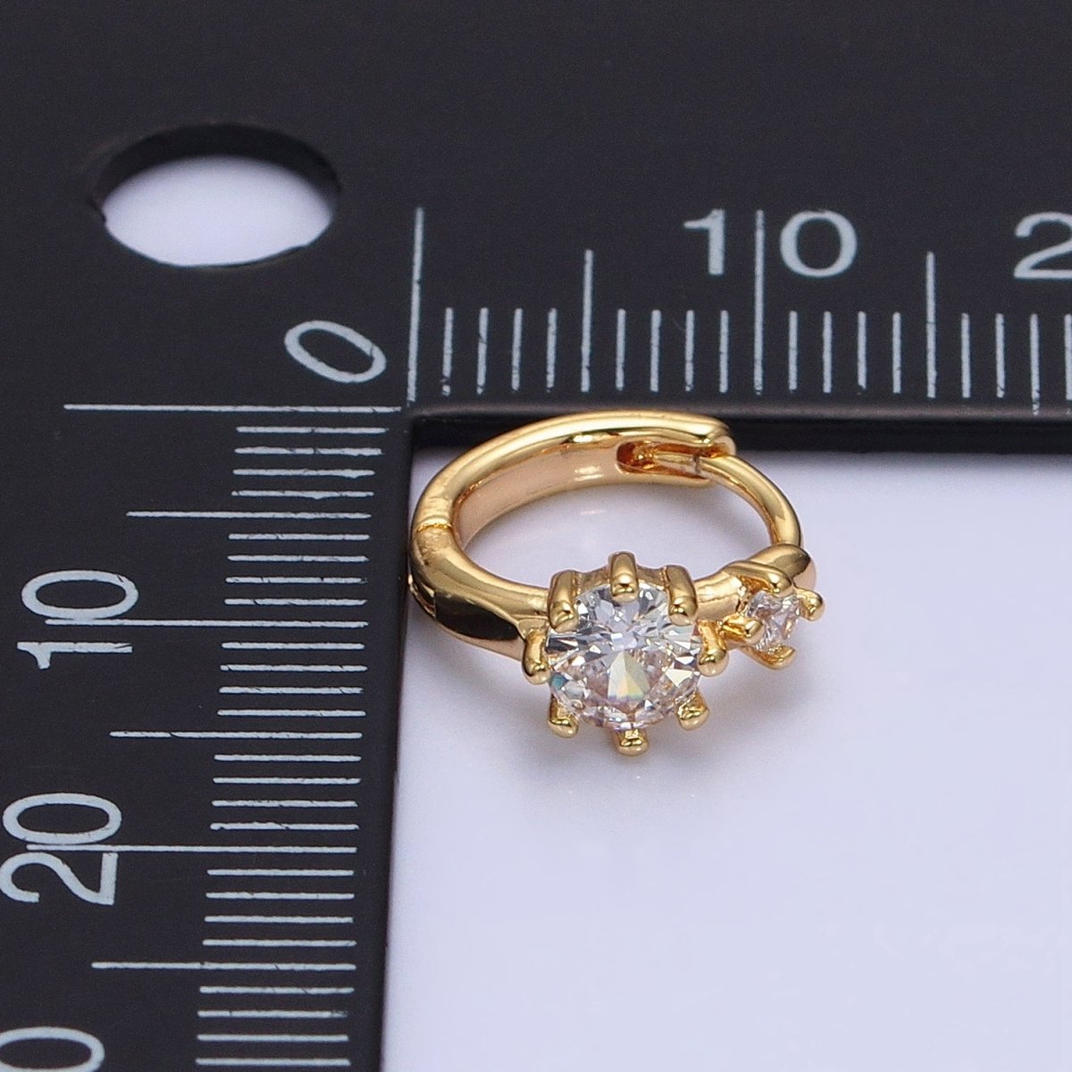 16K Gold Filled Double Round Clear CZ 11mm Cartilage Huggie Earrings in Gold & Silver | AB1451 AB1452 - DLUXCA
