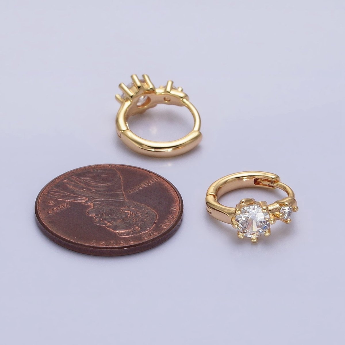 16K Gold Filled Double Round Clear CZ 11mm Cartilage Huggie Earrings in Gold & Silver | AB1451 AB1452 - DLUXCA