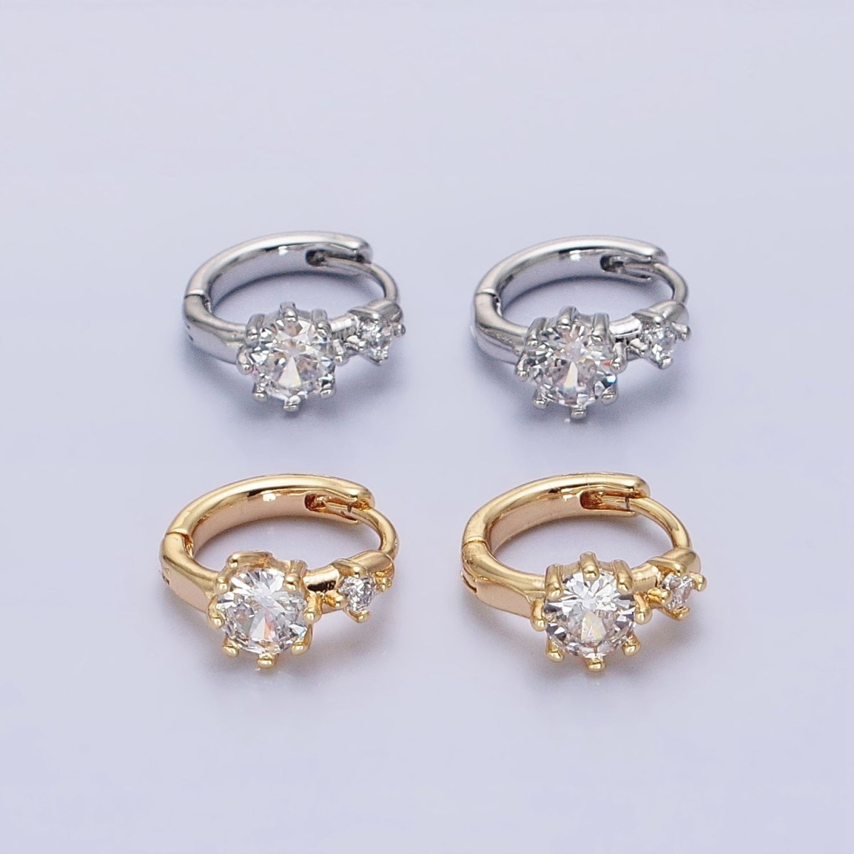 16K Gold Filled Double Round Clear CZ 11mm Cartilage Huggie Earrings in Gold & Silver | AB1451 AB1452 - DLUXCA