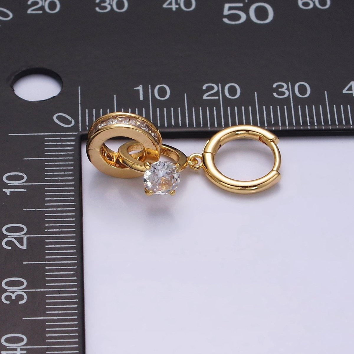 16K Gold Filled Double Round Clear Rhondelle Solitaire CZ Huggie Earrings in Gold & Silver | Y-783 Y-784 - DLUXCA