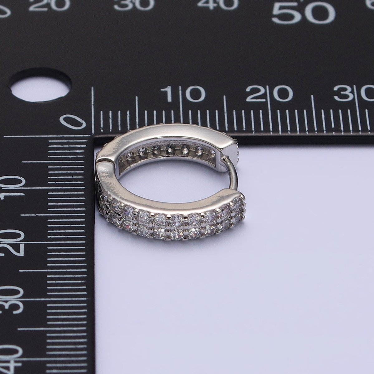 16K Gold Filled Double Sided Micro Paved CZ 16.5mm Huggie Hoop Earrings in Gold & Silver | AB953 AB1546 - DLUXCA