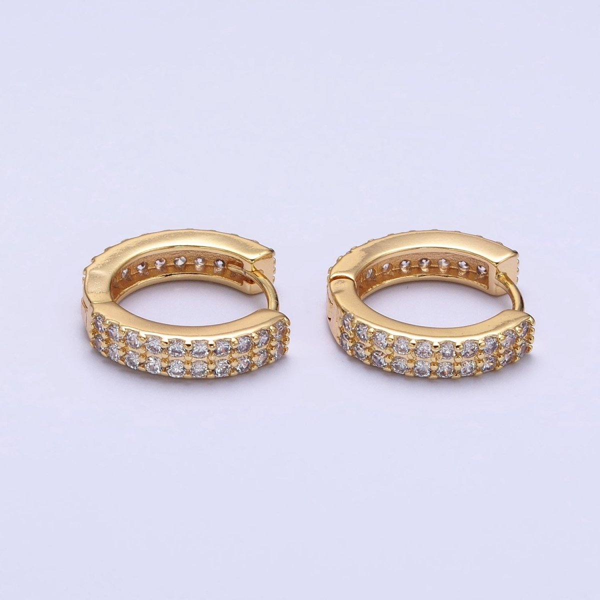 16K Gold Filled Double Sided Micro Paved CZ 16.5mm Huggie Hoop Earrings in Gold & Silver | AB953 AB1546 - DLUXCA
