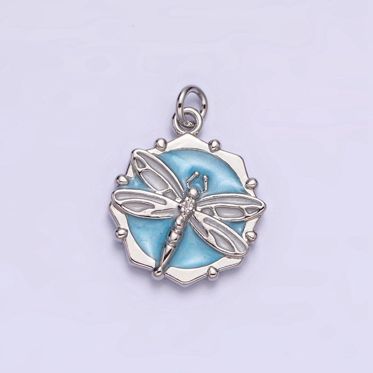 16K Gold Filled Dragonfly Insect White, Pink, Blue Sparkly Enamel Hexagonal Charm | AC1555 - AC1560 - DLUXCA