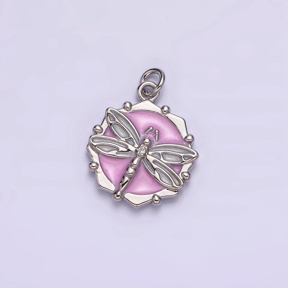 16K Gold Filled Dragonfly Insect White, Pink, Blue Sparkly Enamel Hexagonal Charm | AC1555 - AC1560 - DLUXCA
