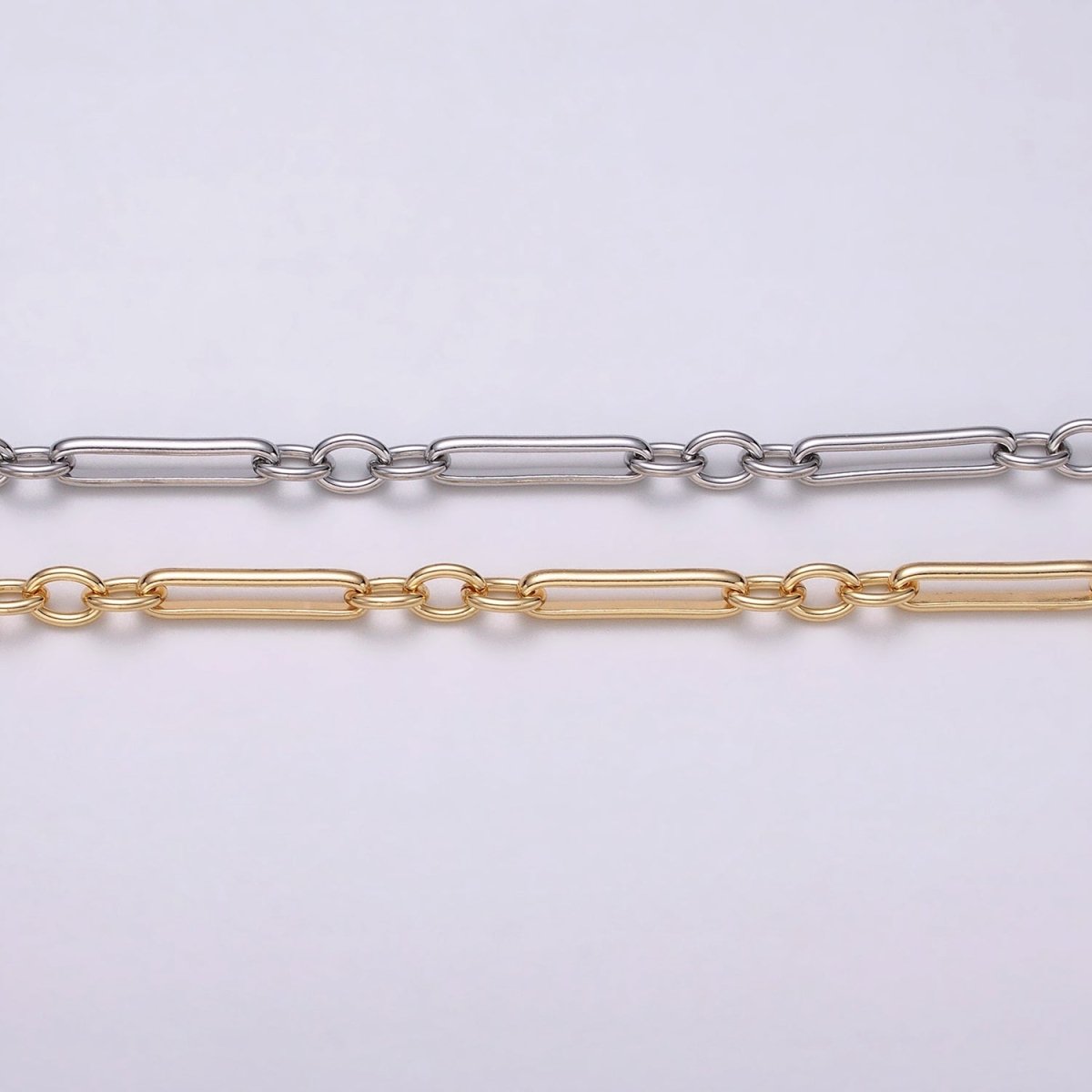 16K Gold Filled Figaro Long and Short Fancy Chain, Silver Figure Eight Chain PaperClip Chain by Yard for Jewelry Making Supply | ROLL-1261 ROLL-1262 Clearance Pricing - DLUXCA