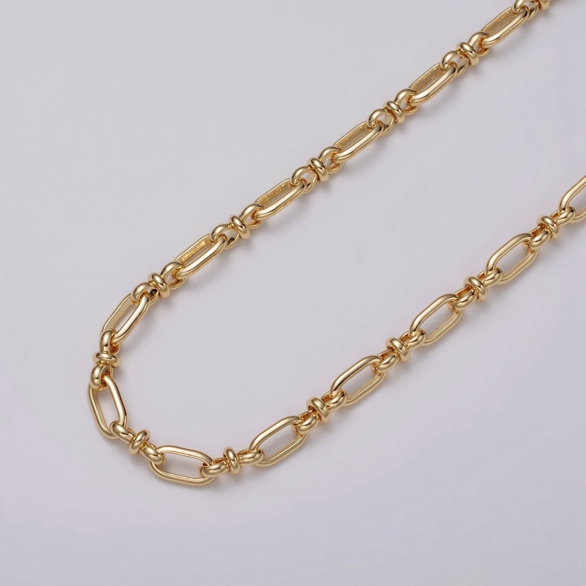 16k Gold Filled Figaro Long and Short Fancy Unfinished 4.5mm Chain in Gold & Silver | ROLL-1161 ROLL-1162 Clearance Pricing - DLUXCA