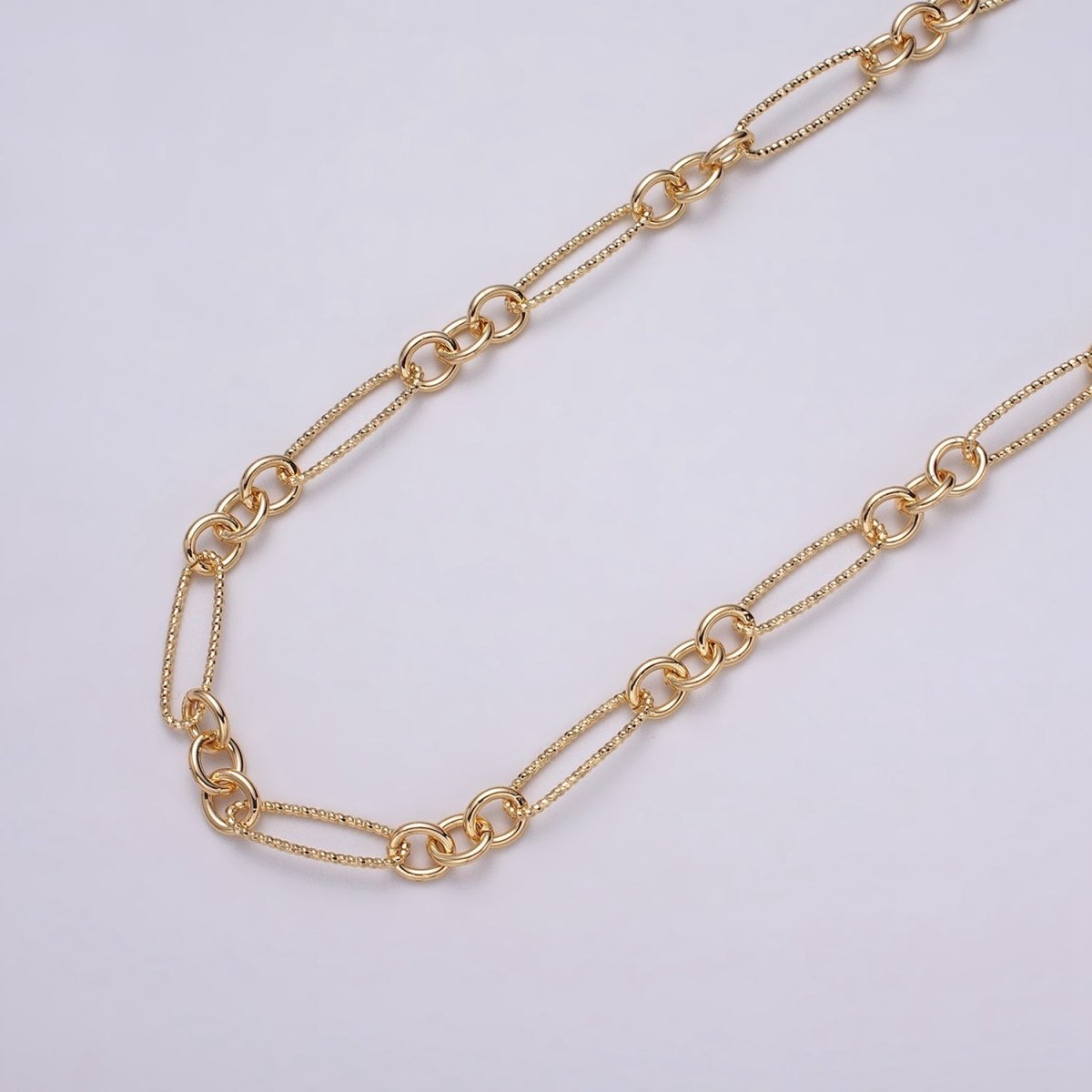 16K Gold Filled Figaro Long and Short Fancy Unfinished Chain by Yard in Gold & Silver | ROLL-1215 ROLL-1216 Clearance Pricing - DLUXCA