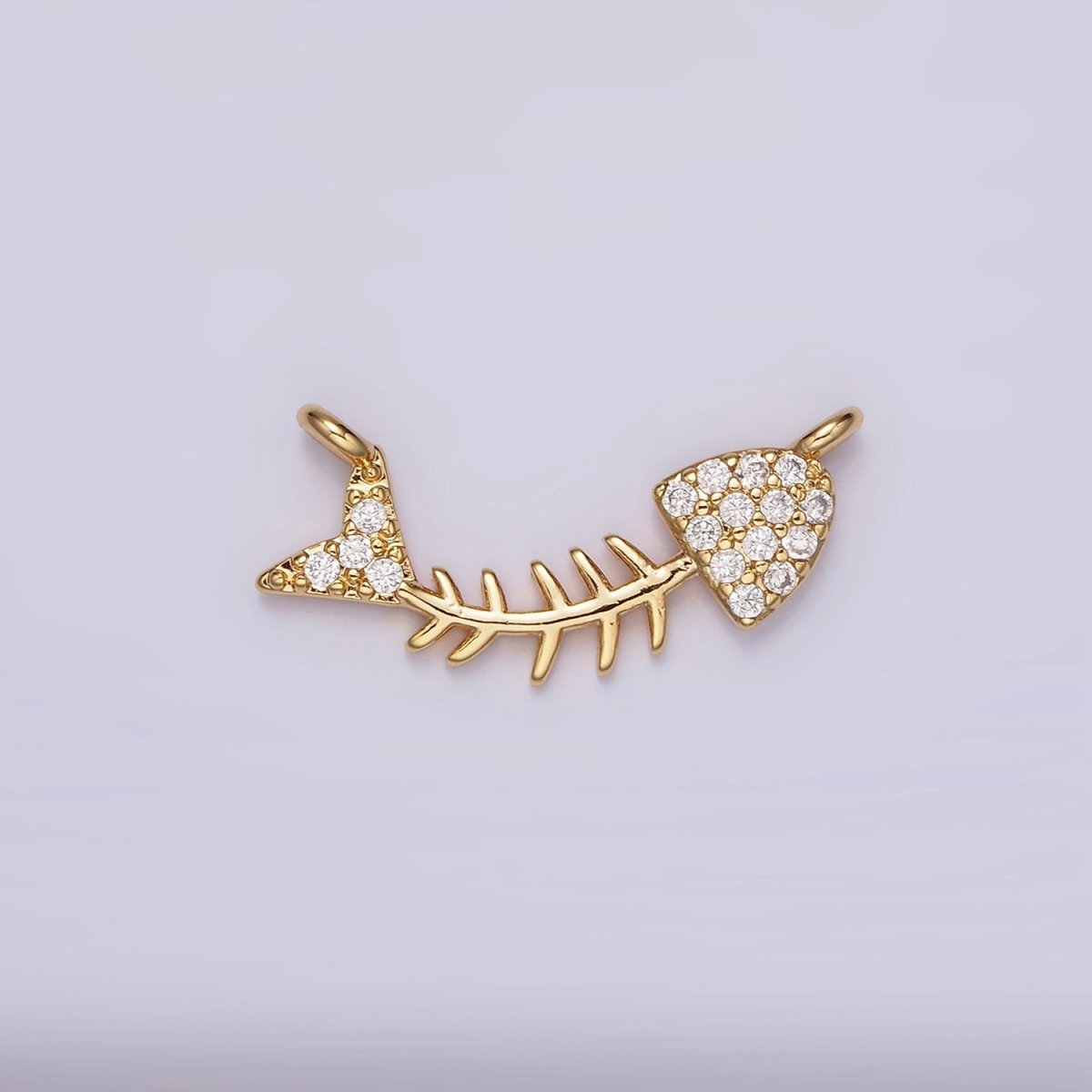 16K Gold Filled Fish Bone Micro Paved CZ Curved Connector | G-031 - DLUXCA