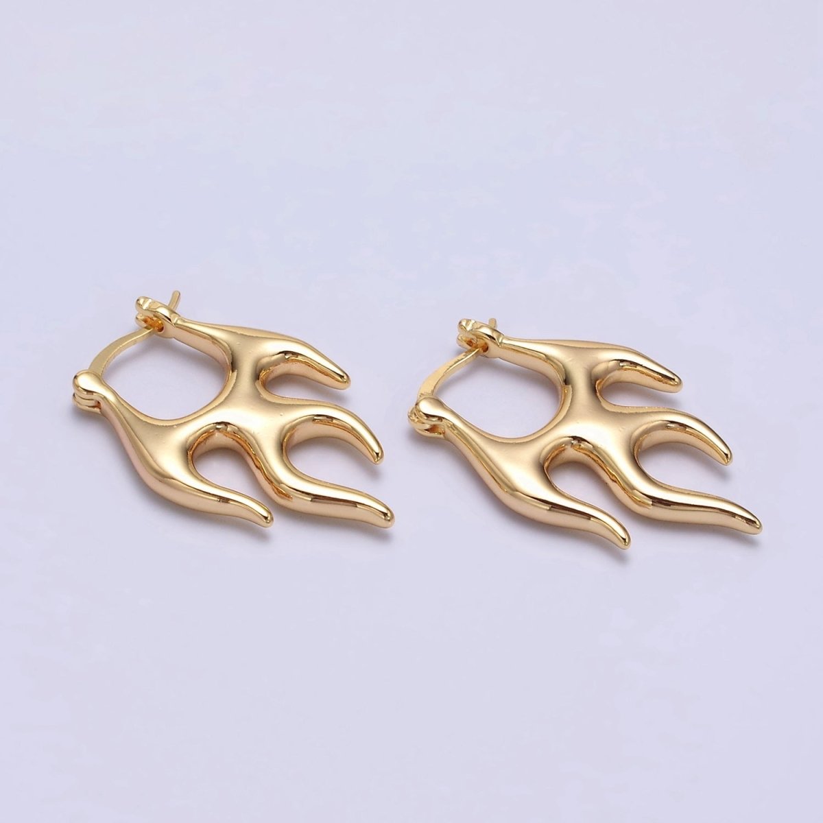 16K Gold Filled Flaming Fire Abstract Band French Lock Latch Earrings in Gold & Silver | AE576 AE533 - DLUXCA