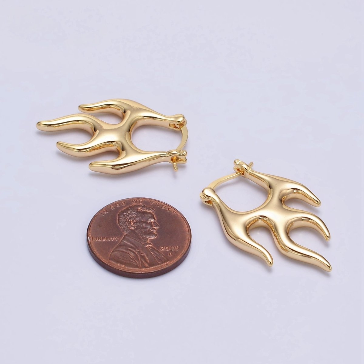 16K Gold Filled Flaming Fire Abstract Band French Lock Latch Earrings in Gold & Silver | AE576 AE533 - DLUXCA