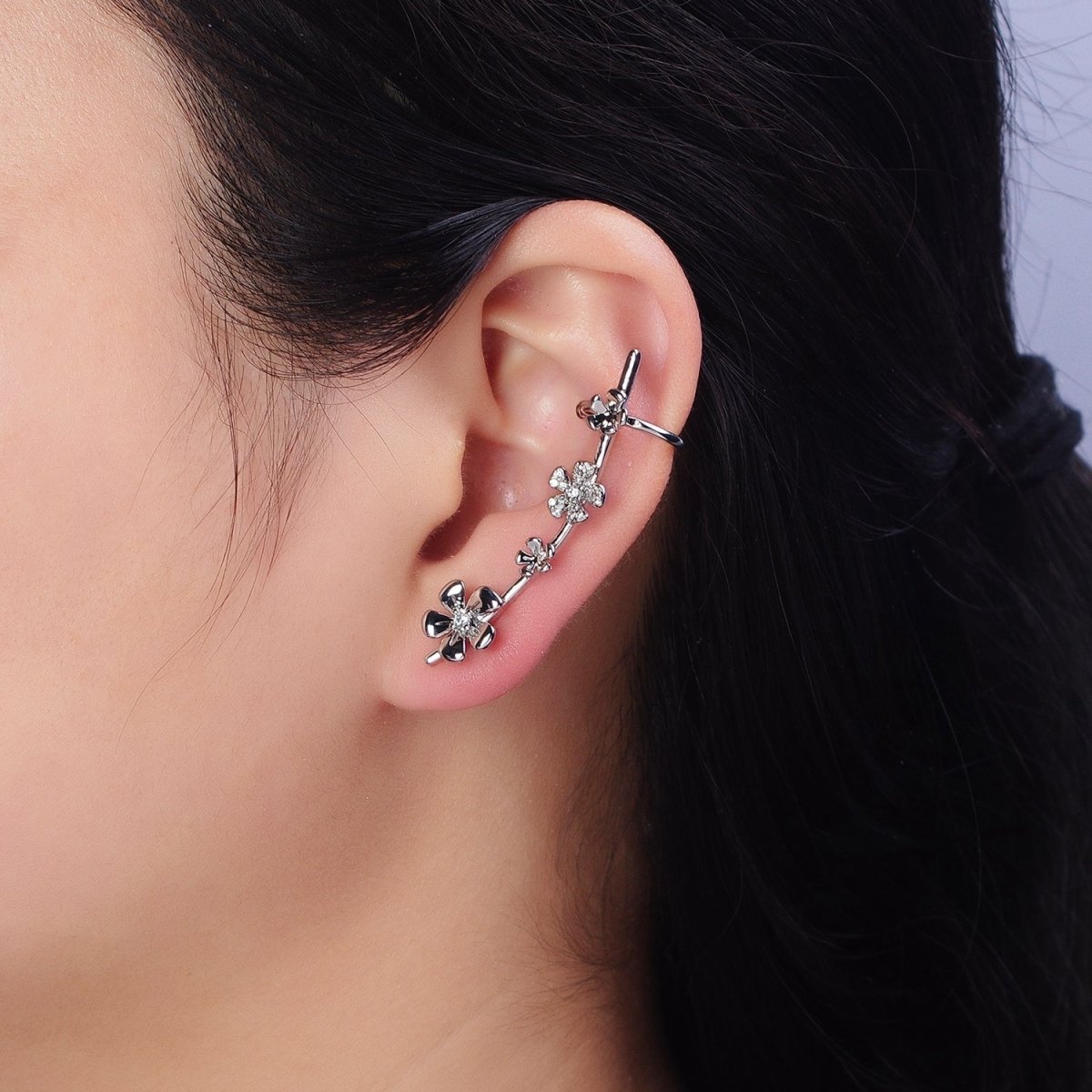 16K Gold-Filled Flower Ear Climber Earrings Stud Earring Floral Daisy | AD1478 AD1479 - DLUXCA