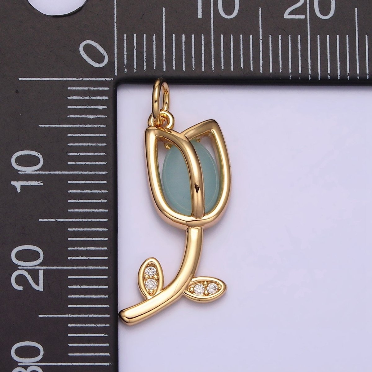 16K Gold Filled Flower Tulip Rose White, Blue, Pink Cat Eye Cabochon Charm in Gold & Silver | AC1073 - AC1078 - DLUXCA