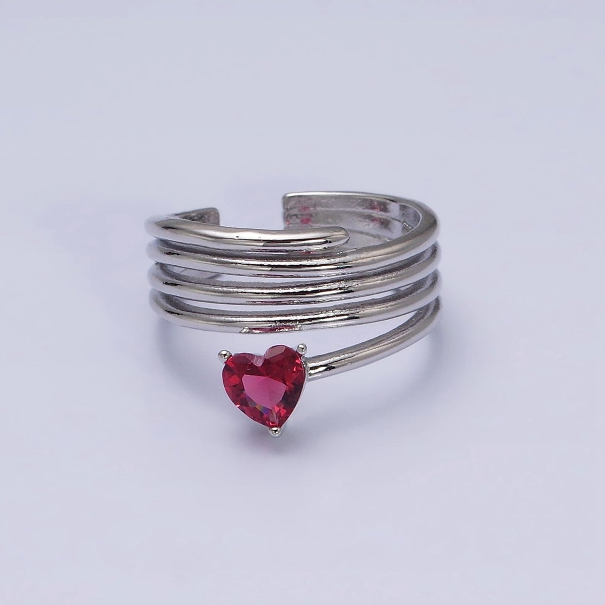 16K Gold Filled Fuchsia Heart Multiple Band Statement Ring in Gold & Silver | O-1607 O-1608 - DLUXCA