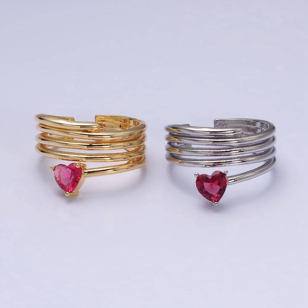 16K Gold Filled Fuchsia Heart Multiple Band Statement Ring in Gold & Silver | O-1607 O-1608 - DLUXCA