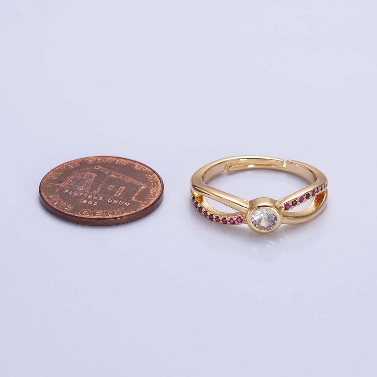 16K Gold Filled Fuchsia Micro Paved Infinity Geometric CZ Adjustable Ring in Gold & Silver | O-1912 O-1913 - DLUXCA