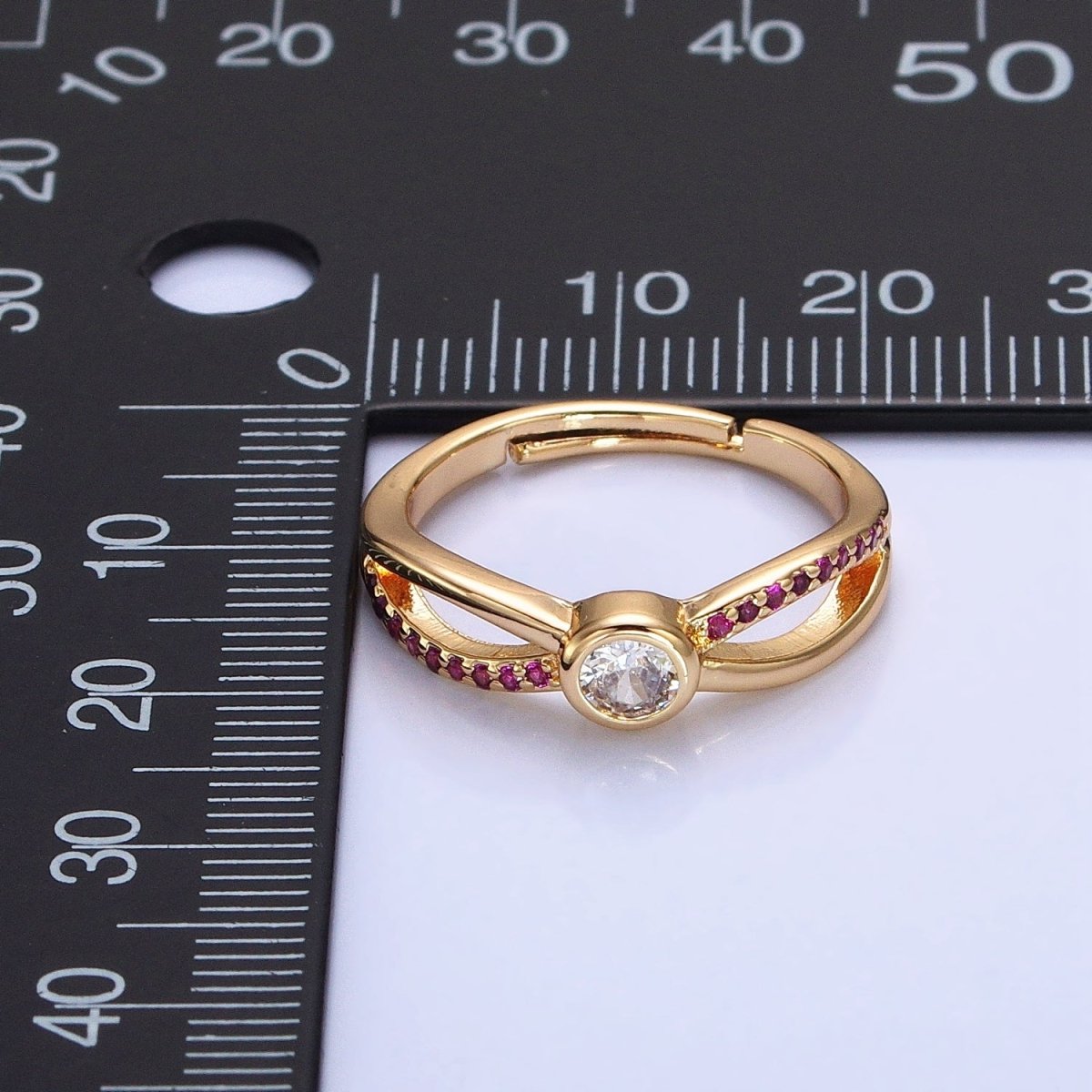 16K Gold Filled Fuchsia Micro Paved Infinity Geometric CZ Adjustable Ring in Gold & Silver | O-1912 O-1913 - DLUXCA