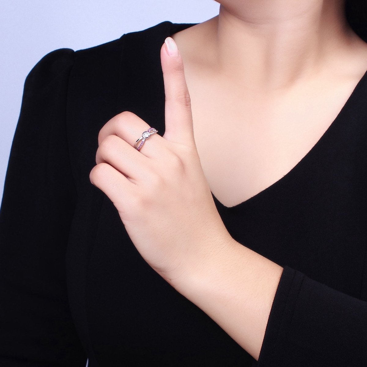 16K Gold Filled Fuchsia Micro Paved Infinity Geometric CZ Adjustable Ring in Gold & Silver | O-1912 O-1913 - DLUXCA